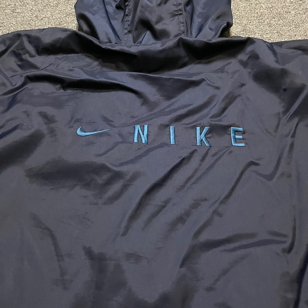 Vintage 90s Nike Navy Blue Hooded Jacket Youth L 12-14 Lined Windbreaker - Picture 12 of 12